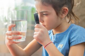 Young Girl Examining Drinking Water